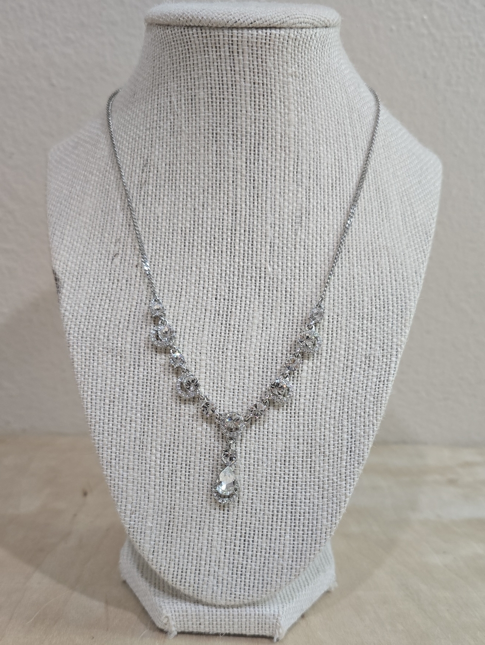 Givenchy Silver Crystal Teardrop Necklace
